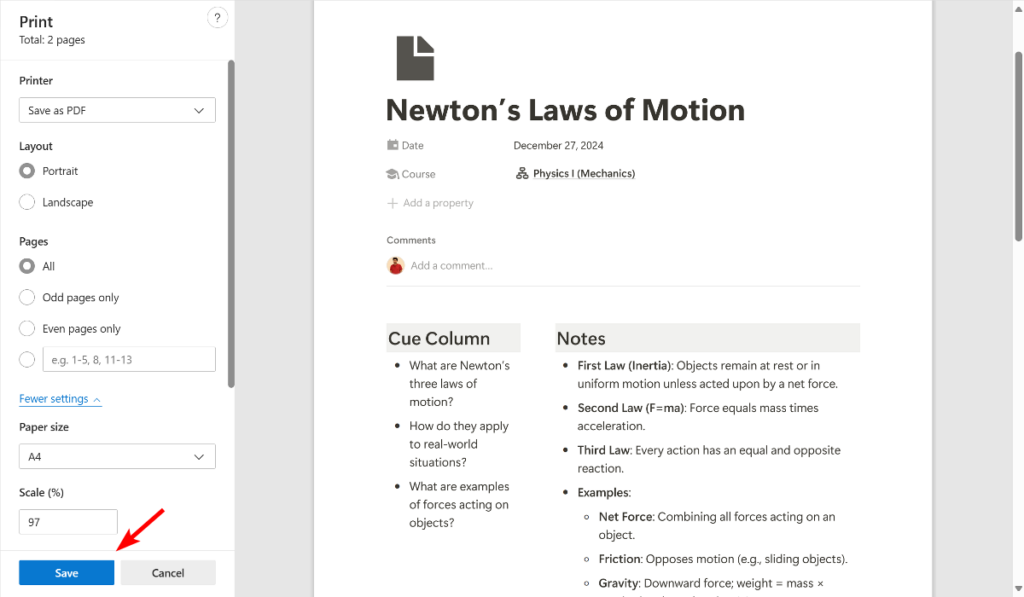 Click The Save Button To Save The Notion Page As Pdf