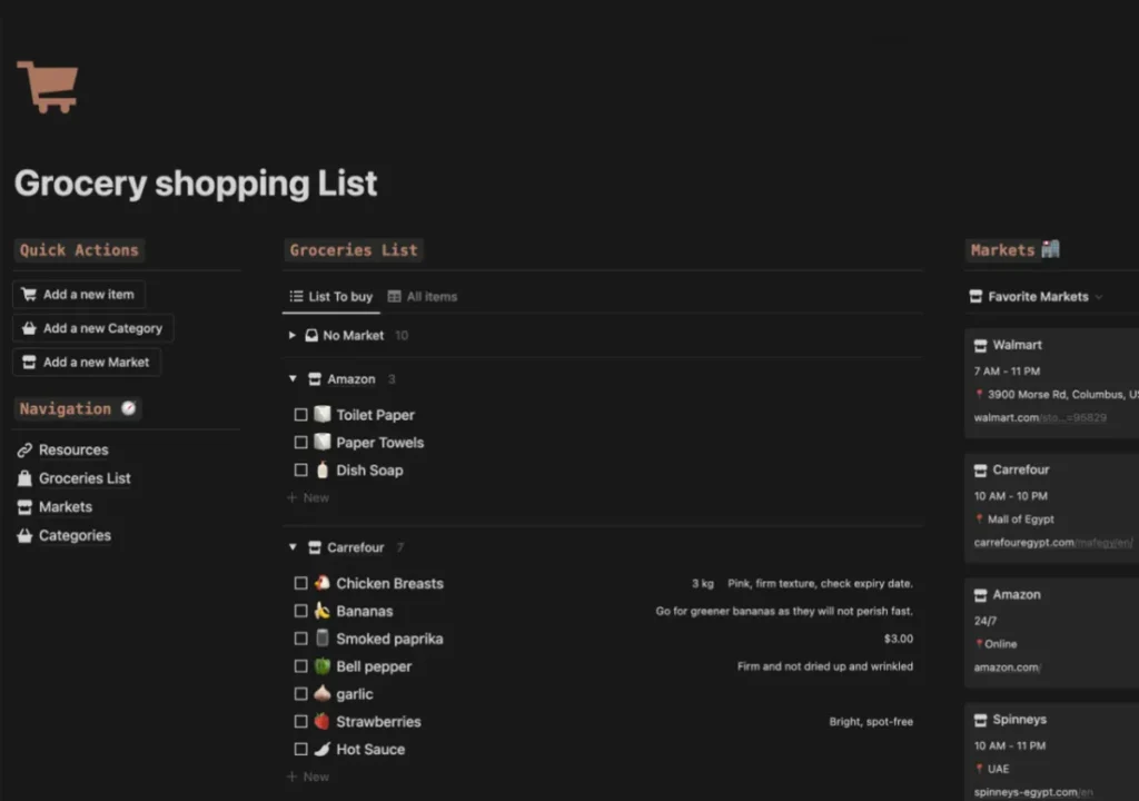Grocery shopping list