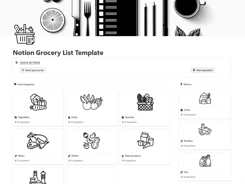 Notion grocery list template