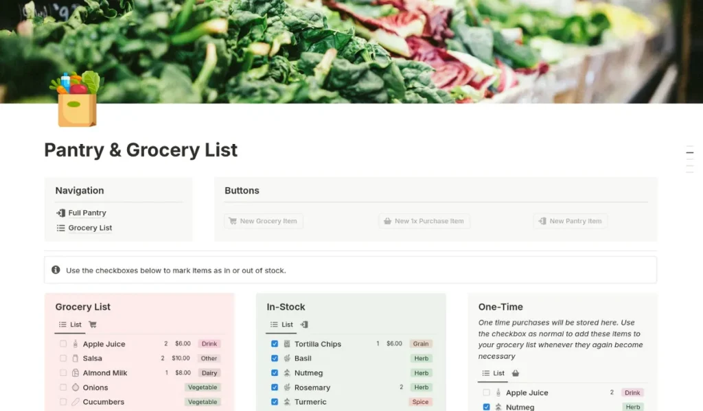 Pantry and grocery list