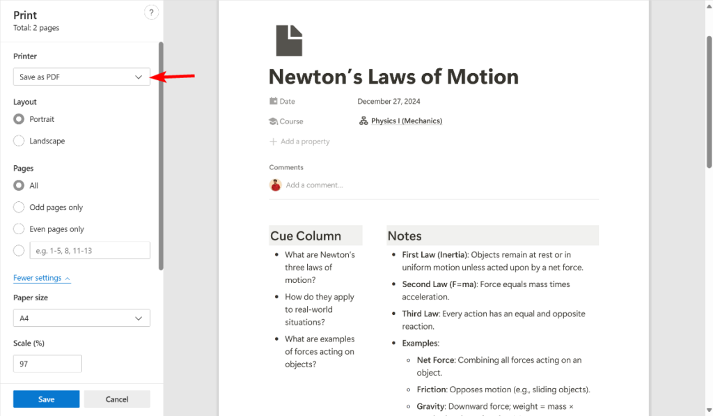 Save Notion Page As Pdf Using Browser Print Option